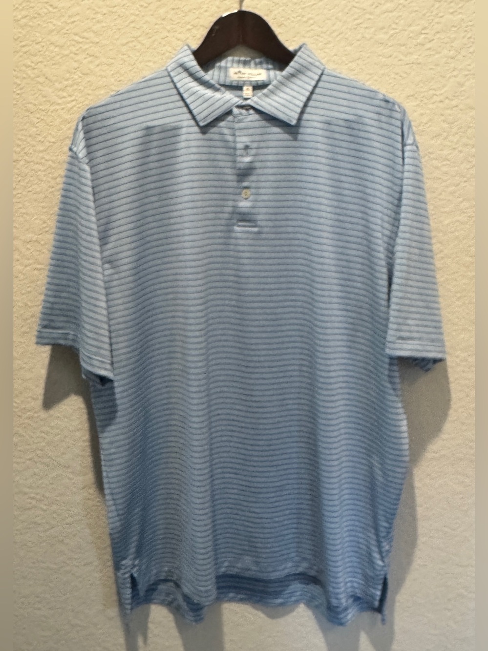 Peter Millar Light Blue with Navy Striped Polo, Size XL